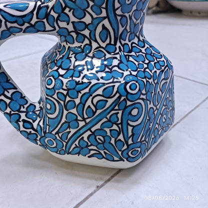 Handmade Fes Ceramic Carafe – 1 Liter Moroccan Pottery Pitcher