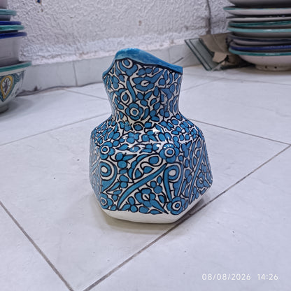 Handmade Fes Ceramic Carafe – 1 Liter Moroccan Pottery Pitcher