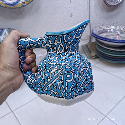 Handmade Fes Ceramic Carafe – 1 Liter Moroccan Pottery Pitcher