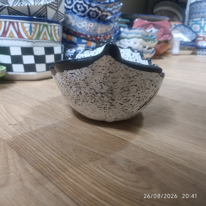Moroccan Ceramic Boat-Shaped Serving Bowl – Hand-Painted Speckled Geometric Design