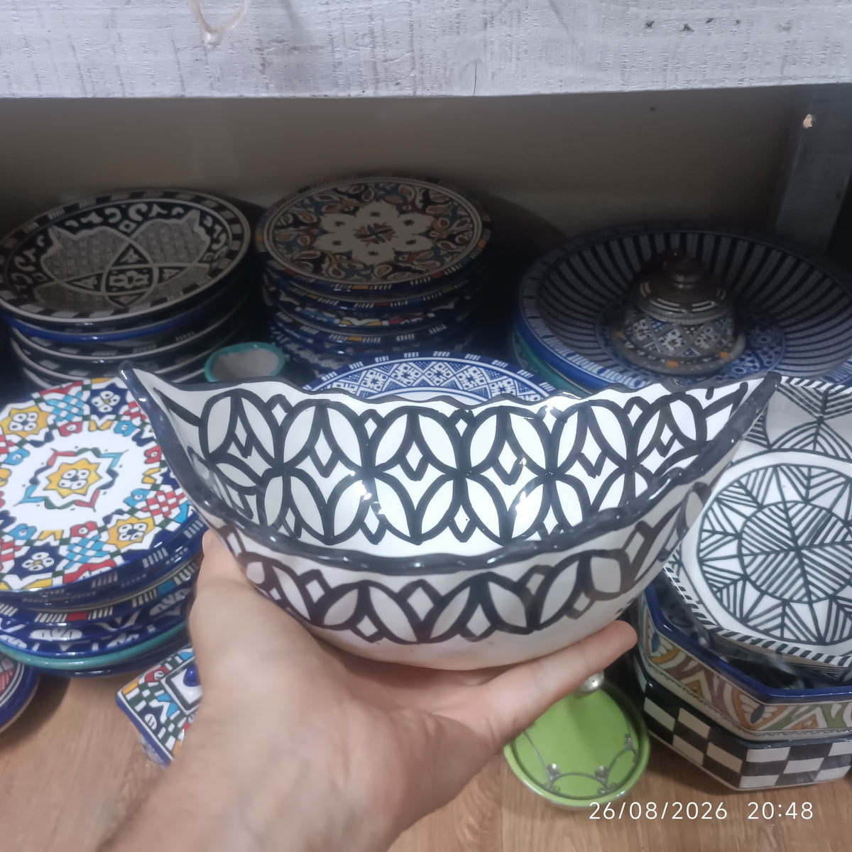 Moroccan Fez pottery Boat-Shaped Salad Bowl – Hand-Painted Geometric Ceramic Serving Bowl