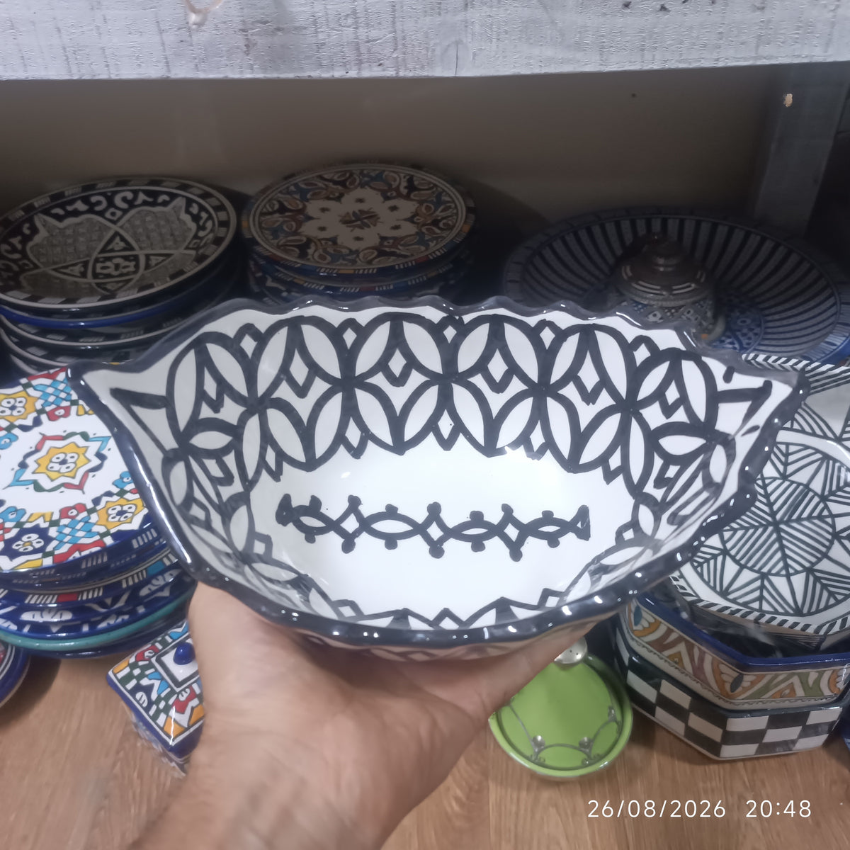 Moroccan Fez pottery Boat-Shaped Salad Bowl – Hand-Painted Geometric Ceramic Serving Bowl