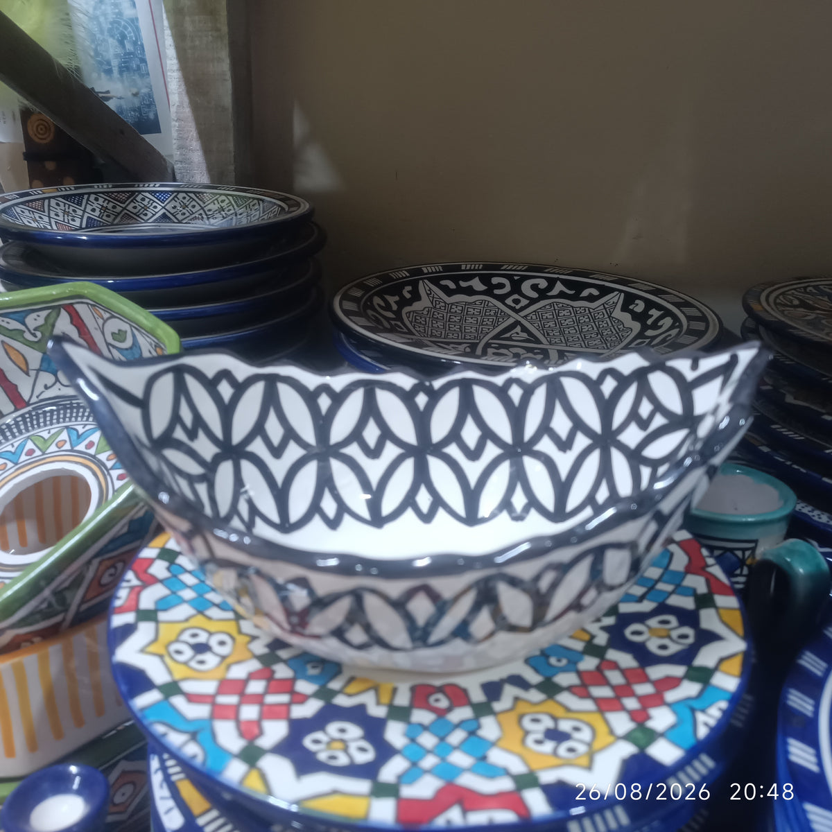 Moroccan Fez pottery Boat-Shaped Salad Bowl – Hand-Painted Geometric Ceramic Serving Bowl