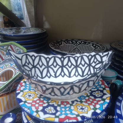 Moroccan Fez pottery Boat-Shaped Salad Bowl – Hand-Painted Geometric Ceramic Serving Bowl