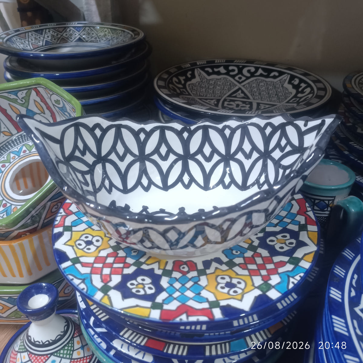 Moroccan Fez pottery Boat-Shaped Salad Bowl – Hand-Painted Geometric Ceramic Serving Bowl