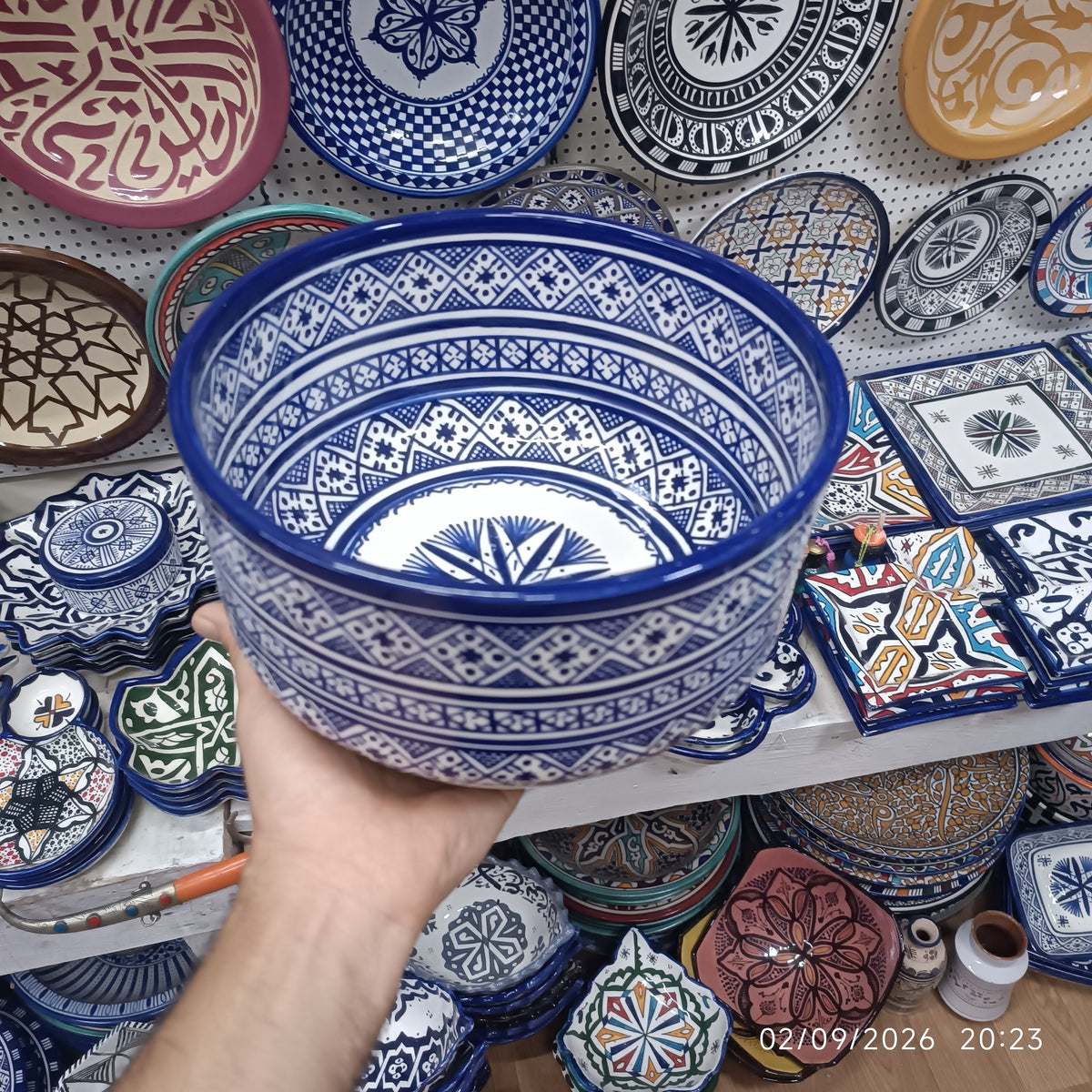 Moroccan Ceramic Salad Bowl – Blue Geometric Pattern | Food Safe Bowl from Fez