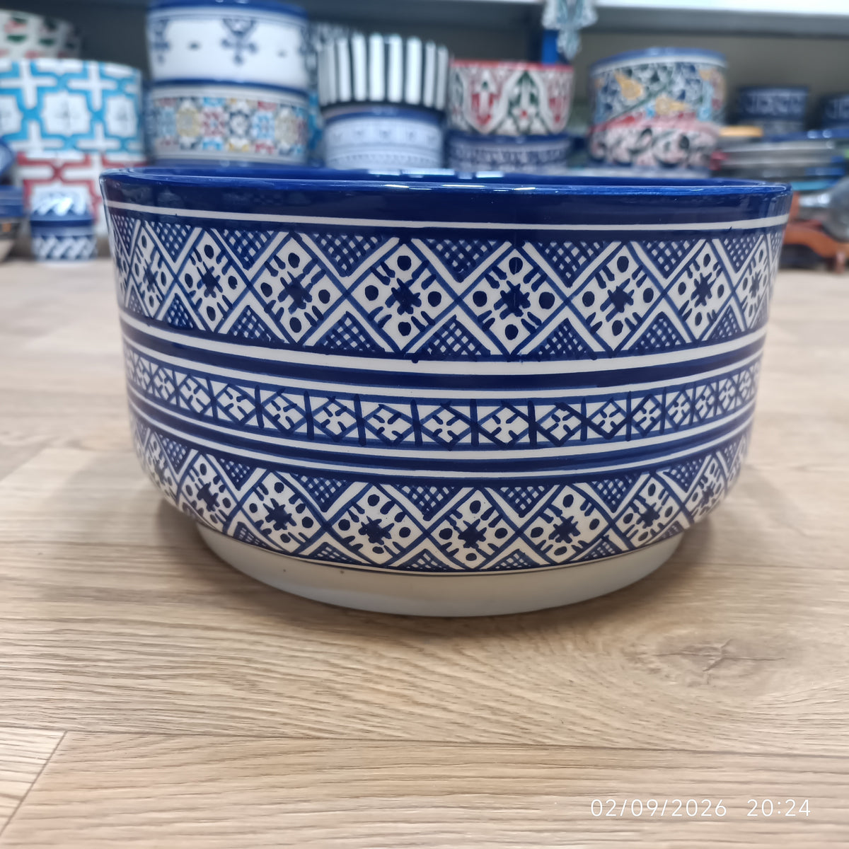 Moroccan Ceramic Salad Bowl – Blue Geometric Pattern | Food Safe Bowl from Fez