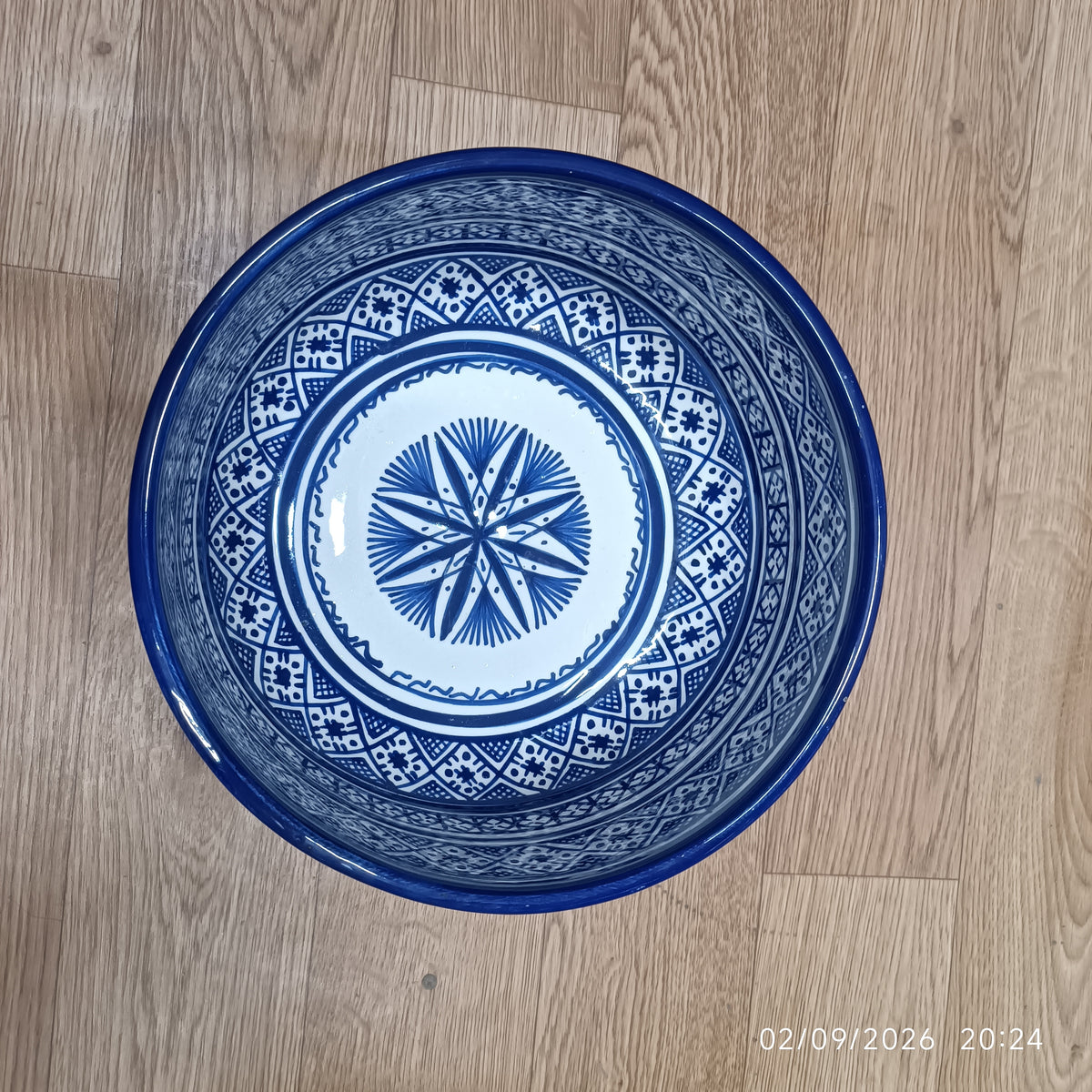 Moroccan Ceramic Salad Bowl – Blue Geometric Pattern | Food Safe Bowl from Fez