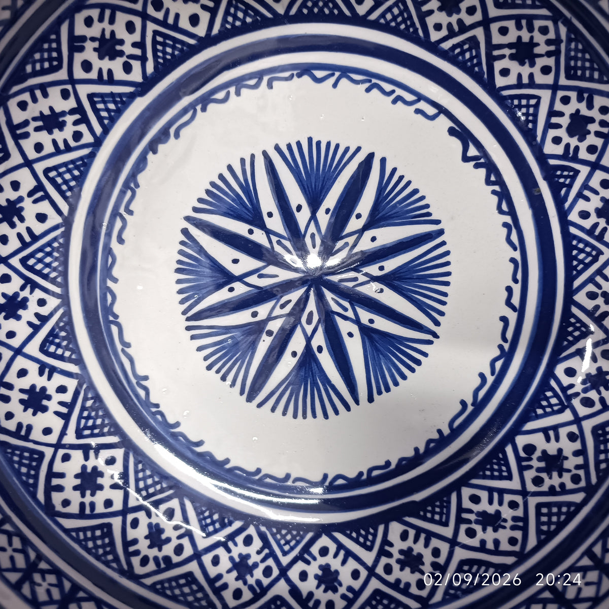 Moroccan Ceramic Salad Bowl – Blue Geometric Pattern | Food Safe Bowl from Fez