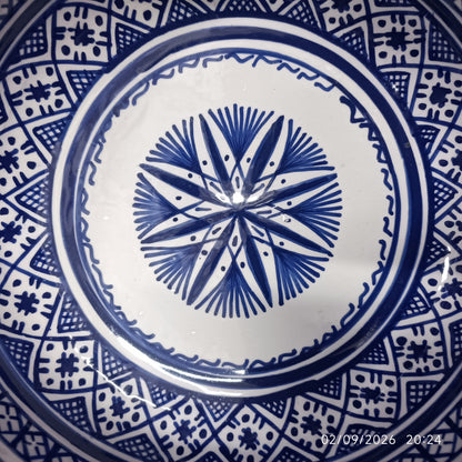 Moroccan Ceramic Salad Bowl – Blue Geometric Pattern | Food Safe Bowl from Fez