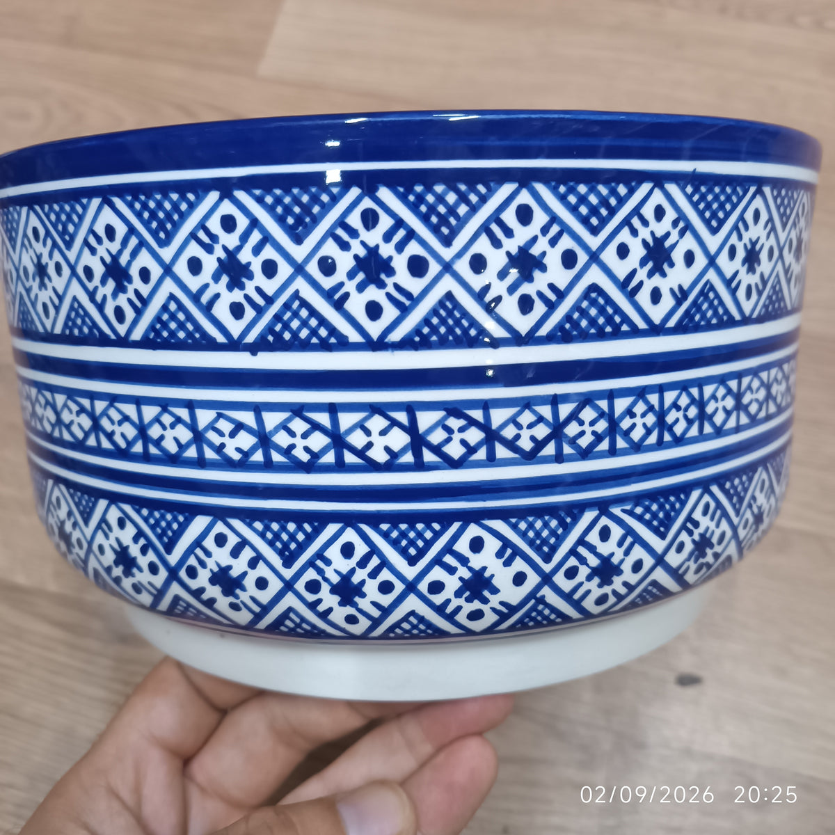 Moroccan Ceramic Salad Bowl – Blue Geometric Pattern | Food Safe Bowl from Fez
