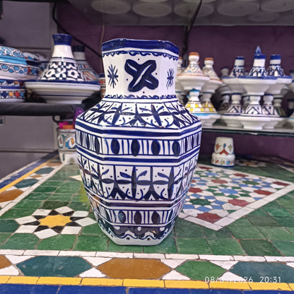 Moroccan Ceramic Vase – Blue & White Fez Pottery, 28 cm