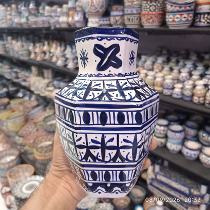 Moroccan Ceramic Vase – Blue & White Fez Pottery, 28 cm