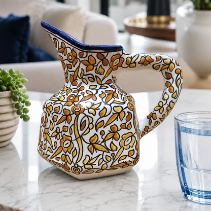 Handmade Fes Ceramic Carafe – 1 Liter Moroccan Pottery Pitcher