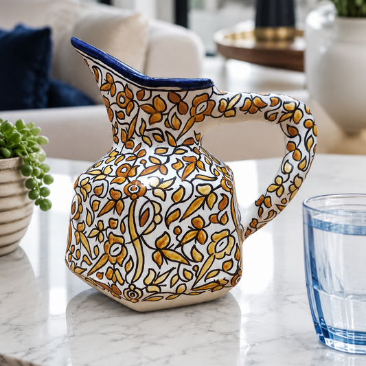 Handmade Fes Ceramic Carafe – 1 Liter Moroccan Pottery Pitcher