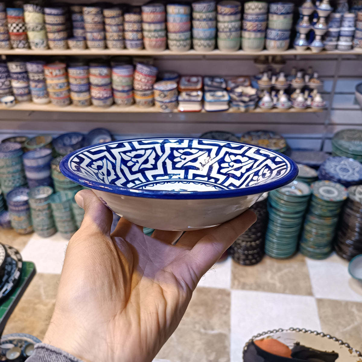 Set of 6 Moroccan Ceramic Bowls – Hand-Painted Berber Design, 20 cm (7.9")