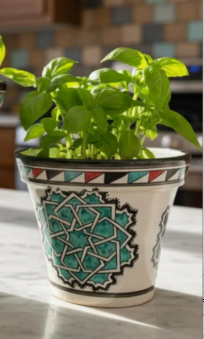 Handcrafted Moroccan Ceramic Planter – Traditional Fez Pottery with Geometric Design