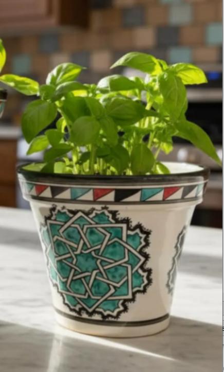 Handcrafted Moroccan Ceramic Planter – Traditional Fez Pottery with Geometric Design