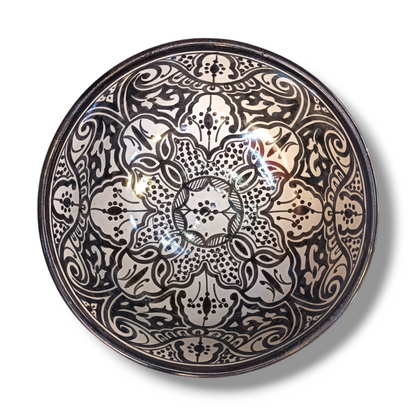 Moroccan Ceramic Decorative bowl – black & White handmade and hand painted