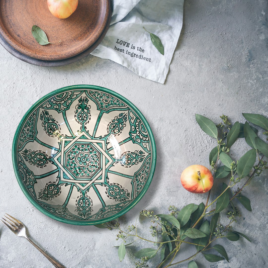 Handmade Moroccan Ceramic Serving Bowl – Hand Painted Pottery from Fez, Morocco | Dishwasher & Microwave Safe