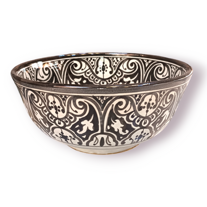 Moroccan Ceramic Decorative bowl – black & White handmade and hand painted