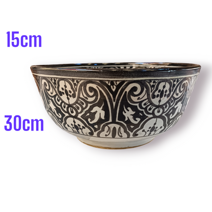 Moroccan Ceramic Decorative bowl – black & White handmade and hand painted