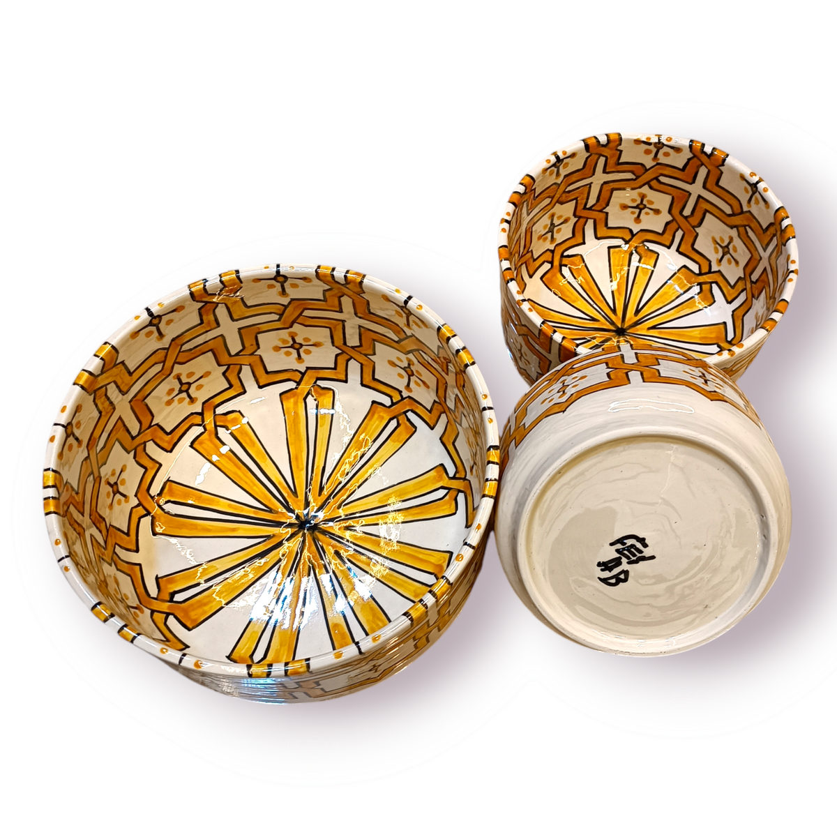 Handmade Moroccan Ceramic 4 Bowl Set – Hand-Painted Geometric Design | Fez Pottery