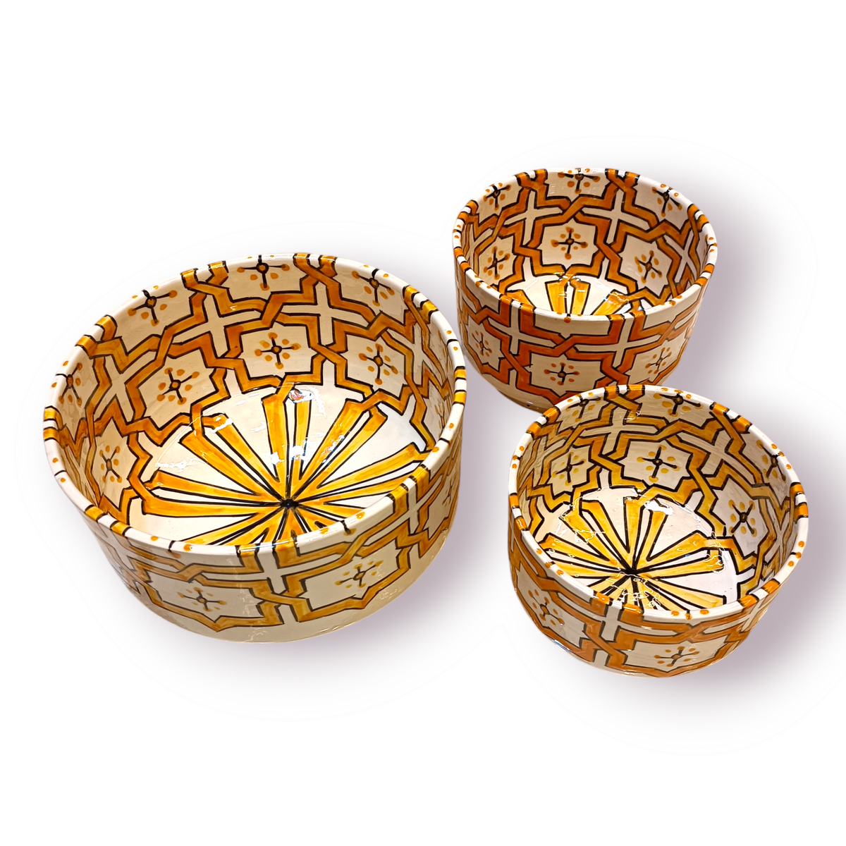 Handmade Moroccan Ceramic 4 Bowl Set – Hand-Painted Geometric Design | Fez Pottery
