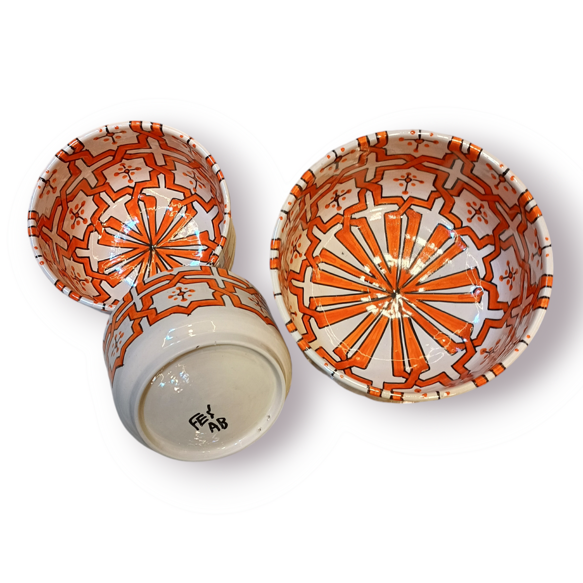 Handmade Moroccan Ceramic 4 Bowl Set – Hand-Painted Geometric Design | Fez Pottery