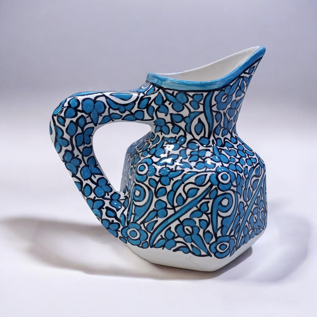 Handmade Fes Ceramic Carafe – 1 Liter Moroccan Pottery Pitcher