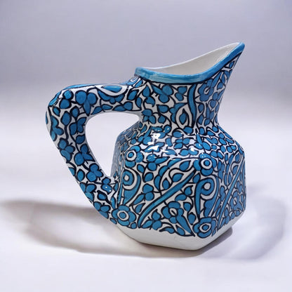 Handmade Fes Ceramic Carafe – 1 Liter Moroccan Pottery Pitcher
