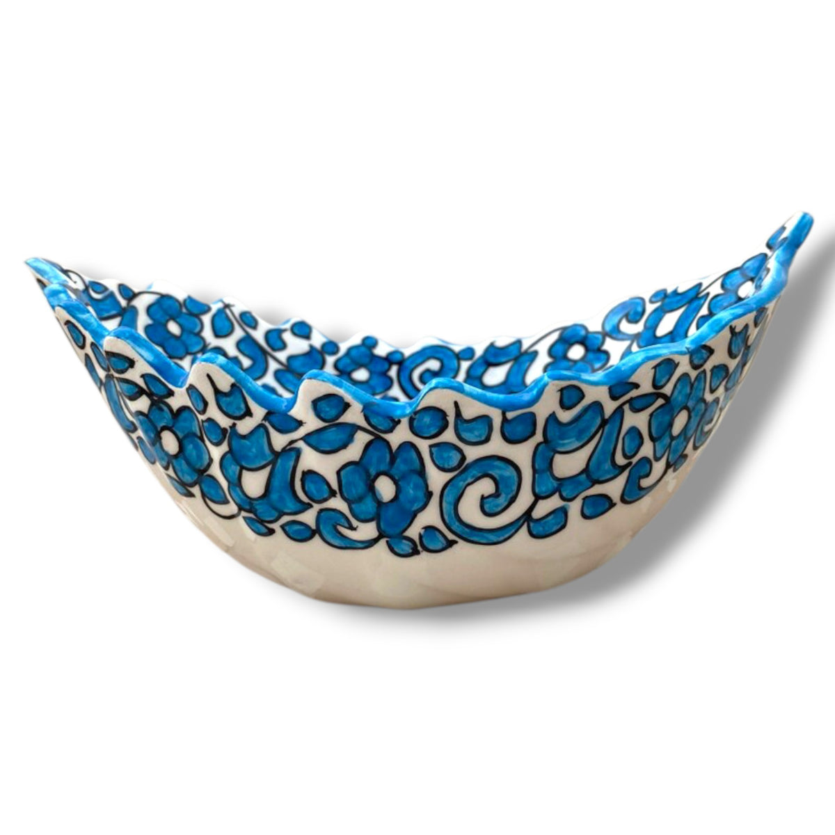 Hand-Painted Moroccan Ceramic Floral Serving Bowl – Blue & White Decorative Dish