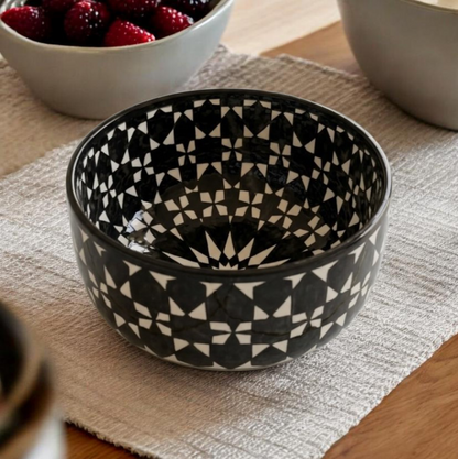 Moroccan Fez Pottery Bowl – Handmade Hand-Painted Ceramic Serving Bowl in Blue & Black
