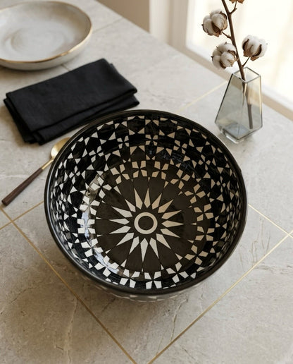 Moroccan Fez Pottery Bowl – Handmade Hand-Painted Ceramic Serving Bowl in Blue & Black