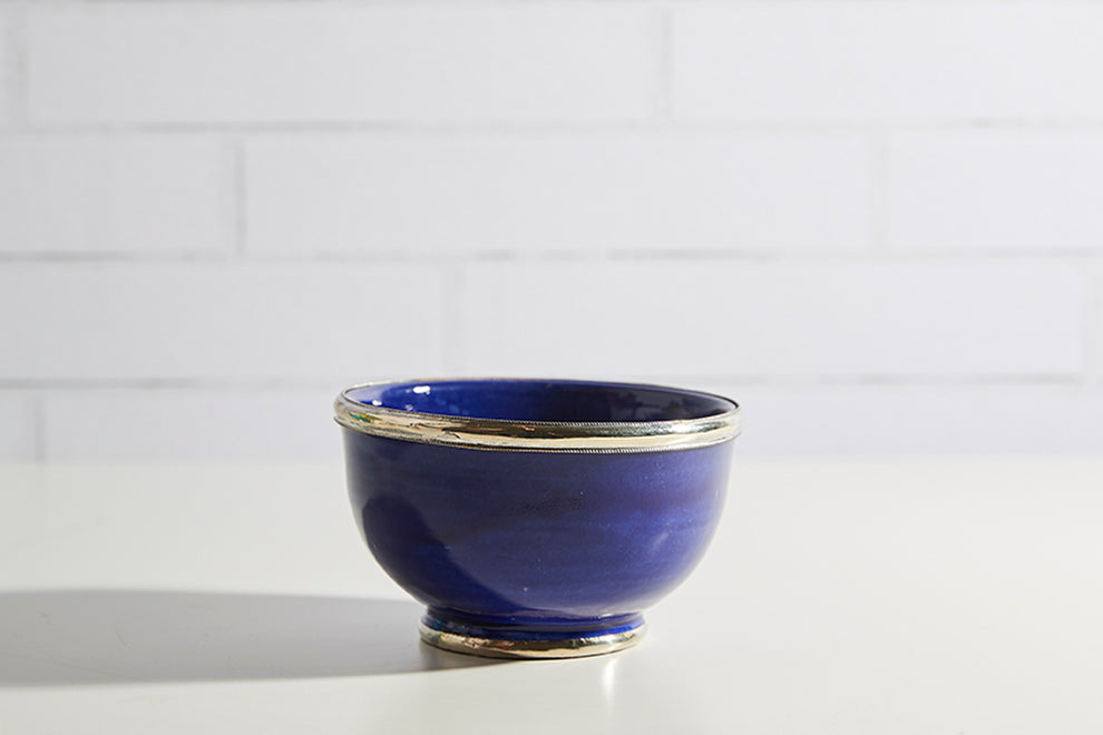 Handmade Moroccan Ceramic Snack Bowls with Silver Rim – Colorful Fez Pottery Serving Bowls