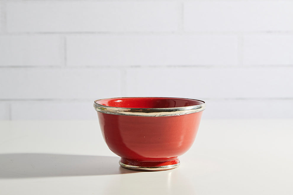 Handmade Moroccan Ceramic Snack Bowls with Silver Rim – Colorful Fez Pottery Serving Bowls