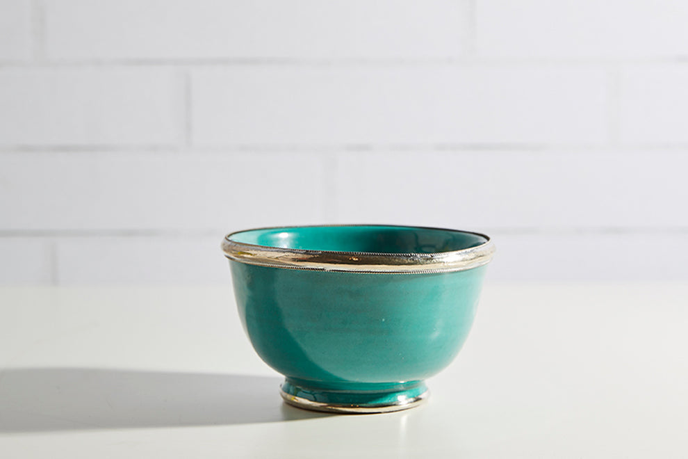 Handmade Moroccan Ceramic Snack Bowls with Silver Rim – Colorful Fez Pottery Serving Bowls