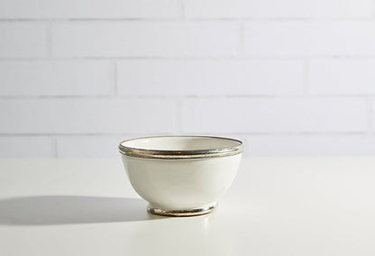 Handmade Moroccan Ceramic Snack Bowls with Silver Rim – Colorful Fez Pottery Serving Bowls