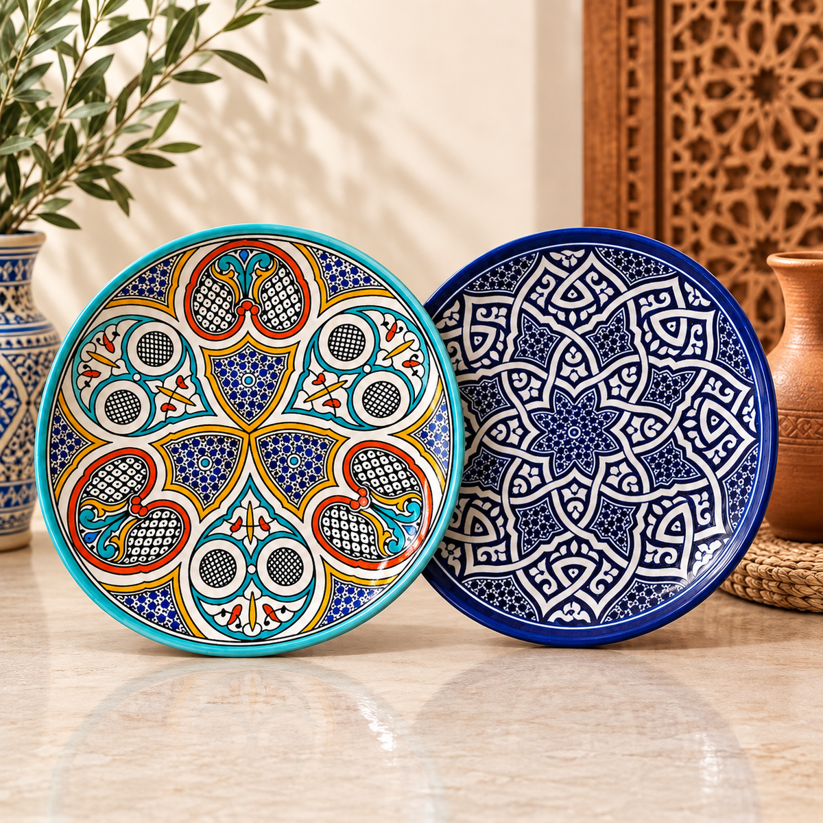 Handmade Moroccan Ceramic Plate – Hand-Painted Fez Pottery Serving