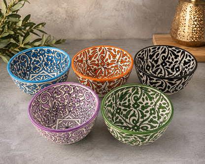 Handmade Moroccan Fez Pottery Bowls – Hand Painted Ceramic Serving Bowls