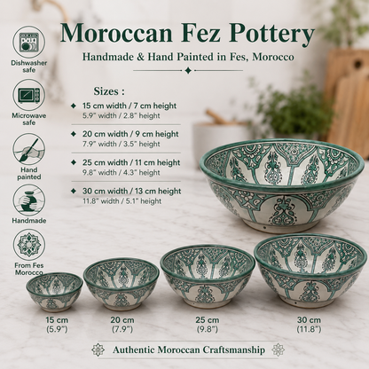 Handmade Moroccan Ceramic Serving Bowl – Hand Painted Pottery from Fez, Morocco | Dishwasher & Microwave Safe