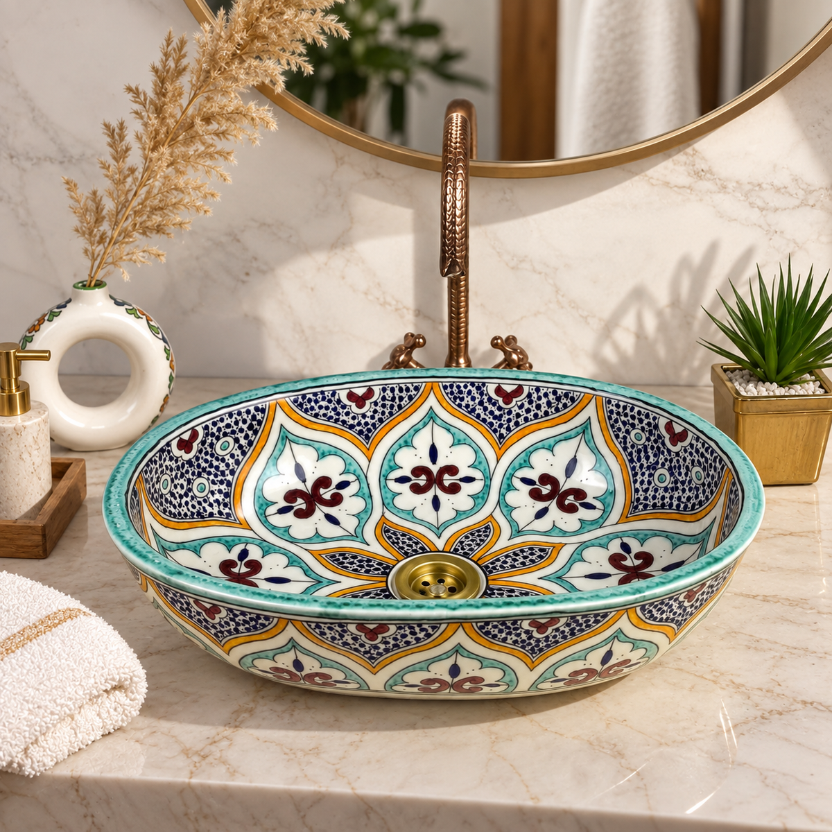 Handmade Moroccan Ceramic Vessel Sink – Hand-Painted Bathroom Basin