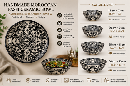 Moroccan Ceramic Decorative bowl – black & White handmade and hand painted
