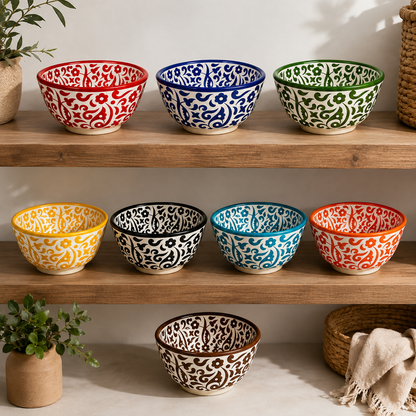 Handmade Moroccan Ceramic Bowl – Traditional Fez Pottery,  Floral Design