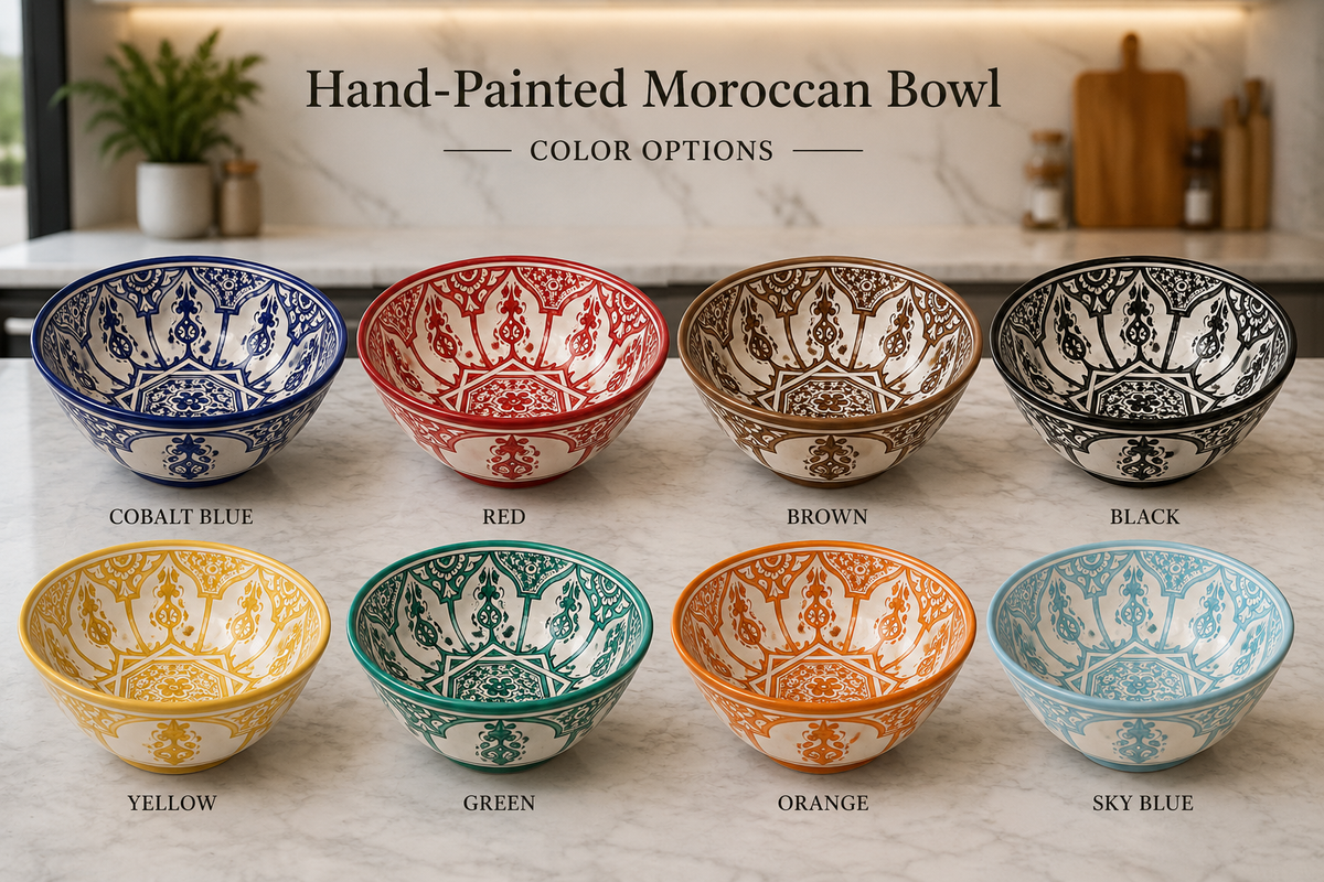 Handmade Moroccan Ceramic Serving Bowl – Hand Painted Pottery from Fez, Morocco | Dishwasher & Microwave Safe