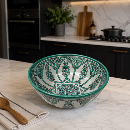 Handmade Moroccan Ceramic Serving Bowl – Hand Painted Pottery from Fez, Morocco | Dishwasher & Microwave Safe