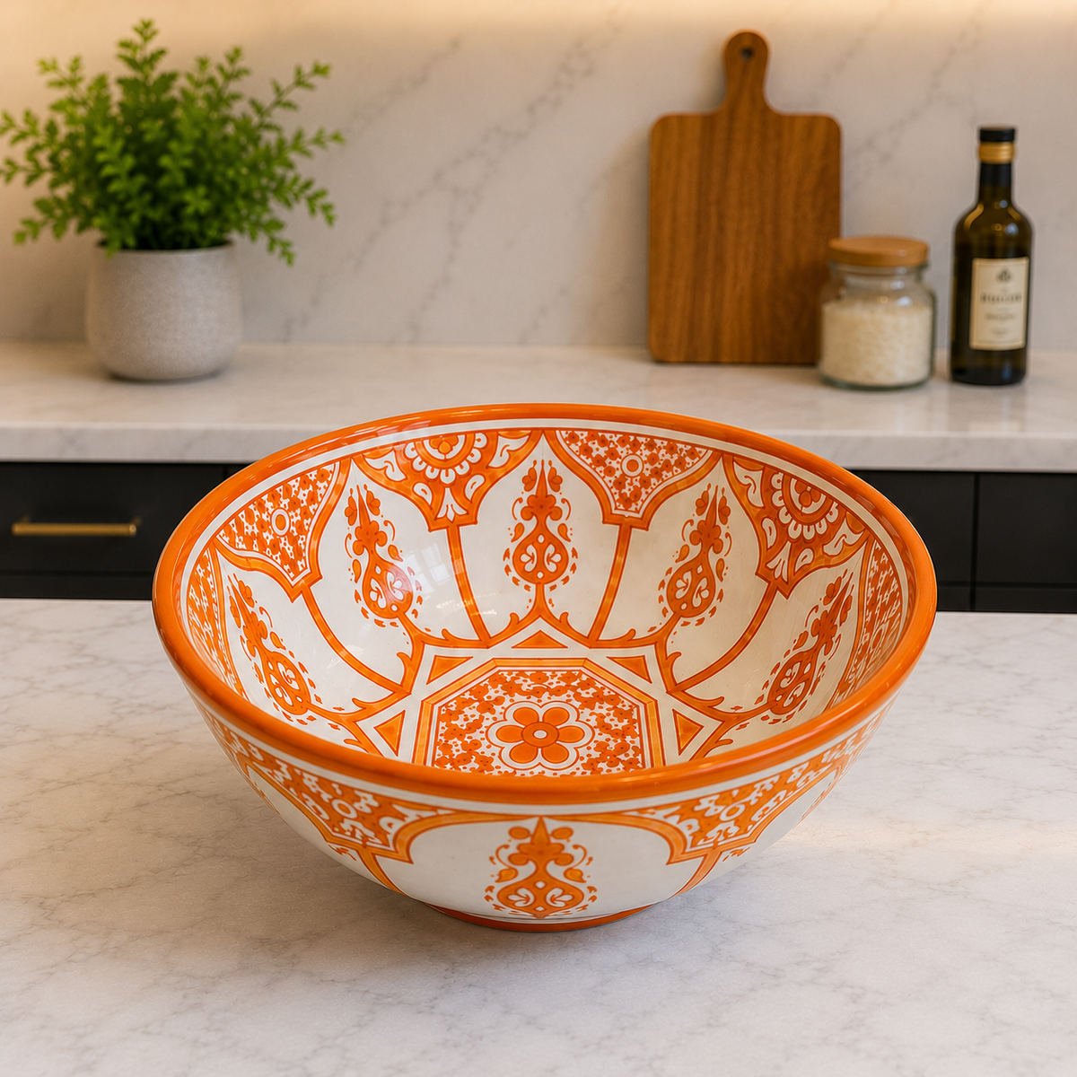 Handmade Moroccan Ceramic Serving Bowl – Hand Painted Pottery from Fez, Morocco | Dishwasher & Microwave Safe