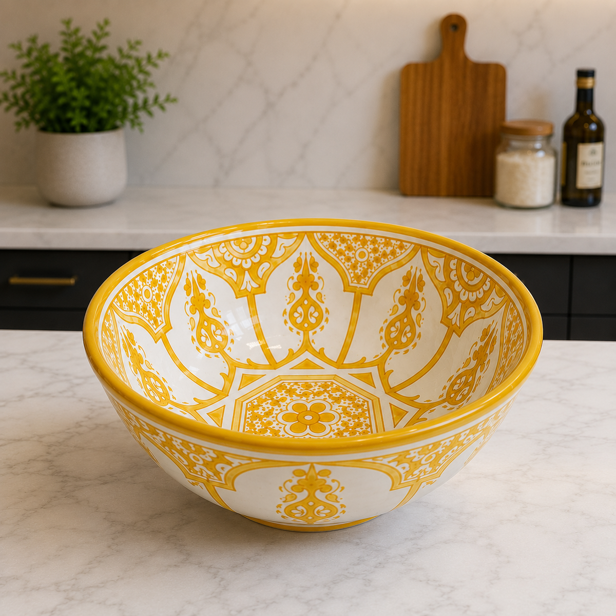 Handmade Moroccan Ceramic Serving Bowl – Hand Painted Pottery from Fez, Morocco | Dishwasher & Microwave Safe