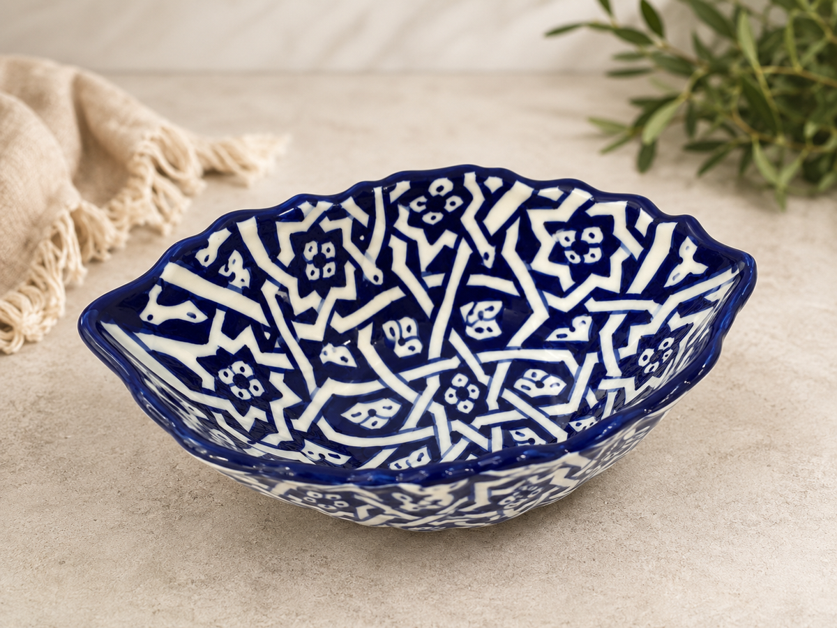 Hand-Painted Moroccan Ceramic Floral Serving Bowl – Blue & White Decorative Dish (Copie)