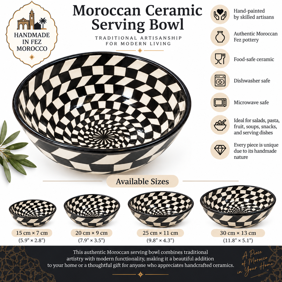 Handmade Moroccan Ceramic Decorative bowl – black & White